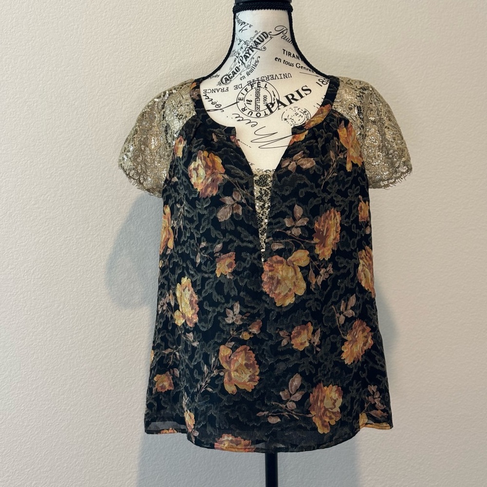 HD in Paris Black and Gold Floral Blouse